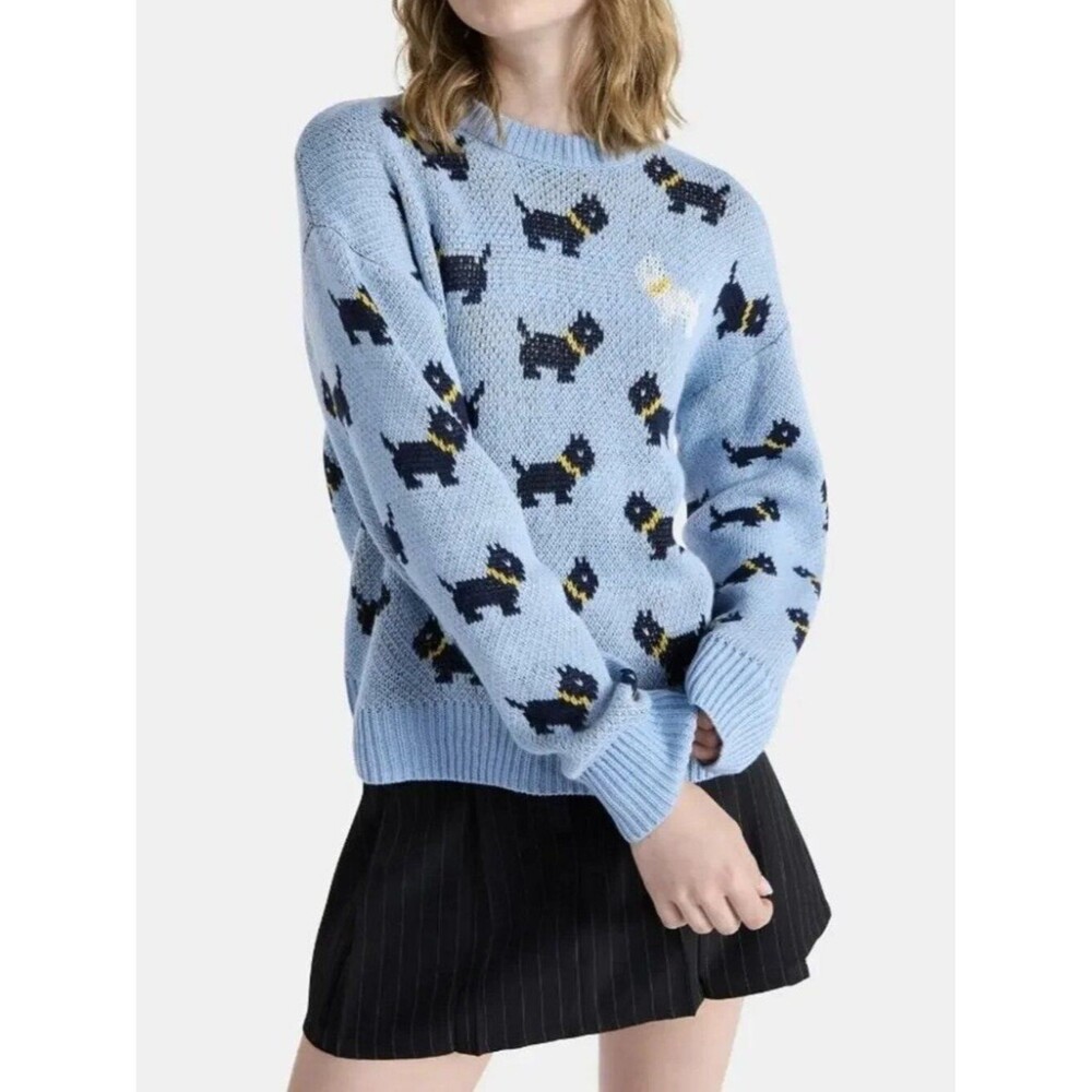 No Boundaries Netflix Stranger Things Scottie Dog Sweater Blue Women's Sz XS